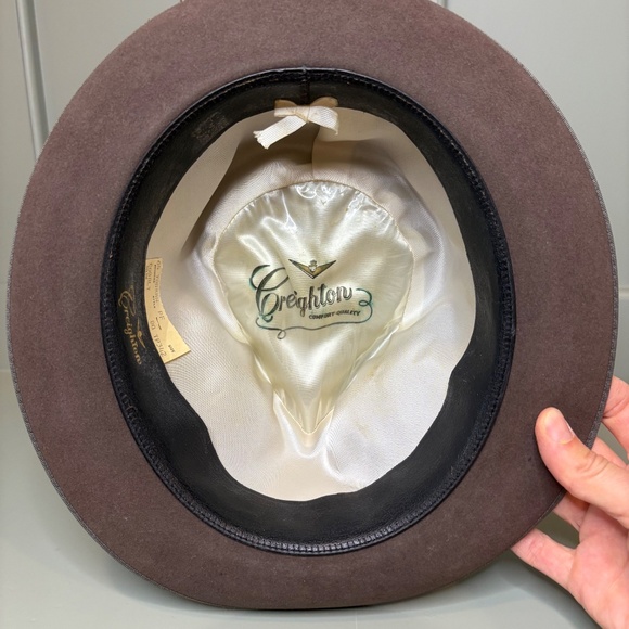 Vintage 1950s Creighton Fedora Classic Style Brown with Black Band Long Oval - Picture 5 of 7